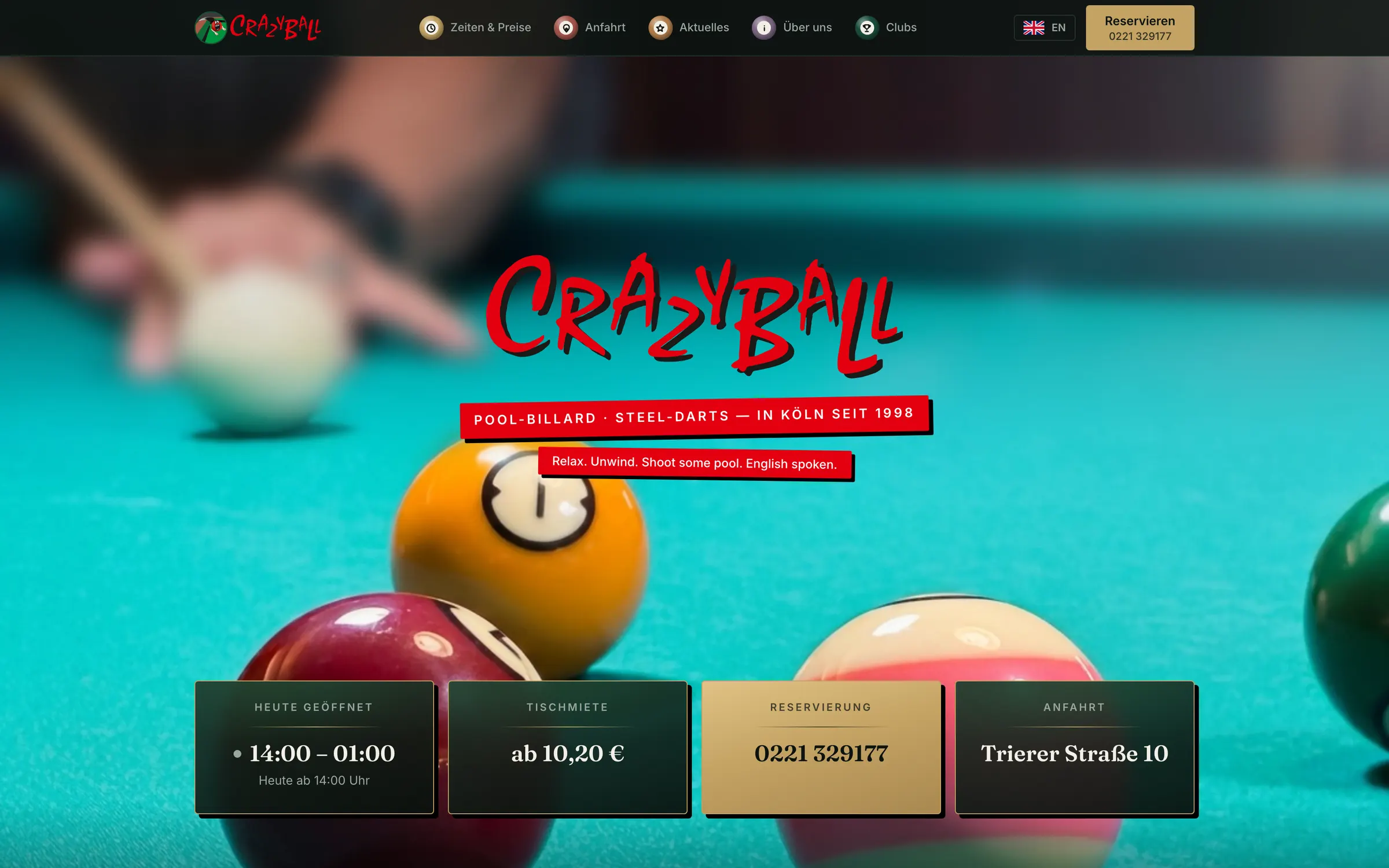 Billard Café Crazy Ball — Startseite · Desktop
