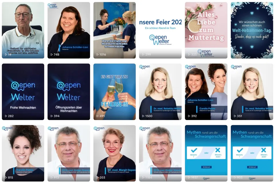 Social media for Praxis Oepen Welter — Reels overview