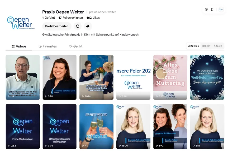 Social media for Praxis Oepen Welter — TikTok