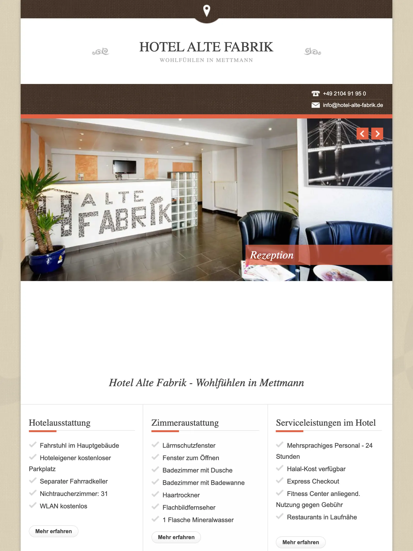Hotel Alte Fabrik website — Tablet
