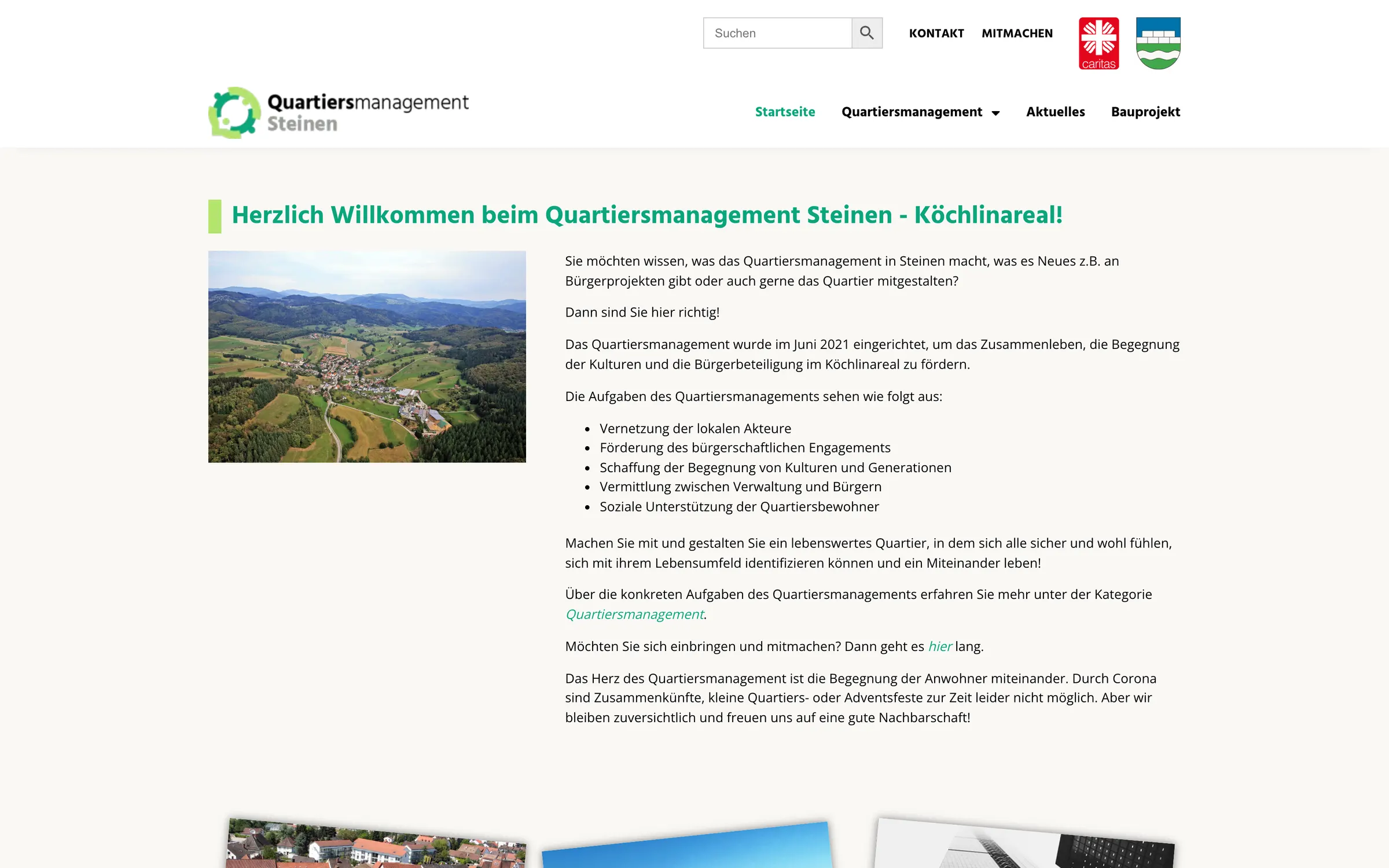 Website Quartiersmanagement Steinen — Startseite · Desktop